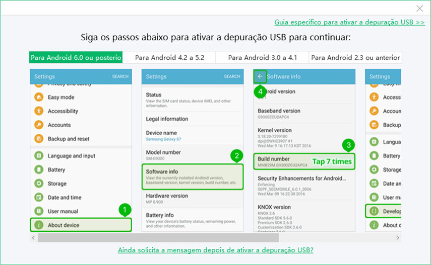 habilitar depuração usb no Android 6.0