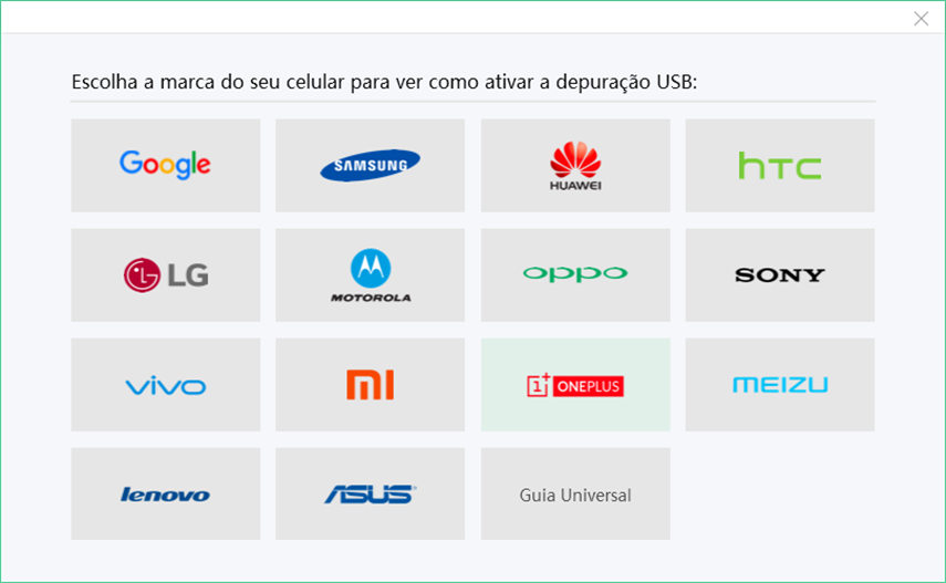 configurações específicas de depuração usb