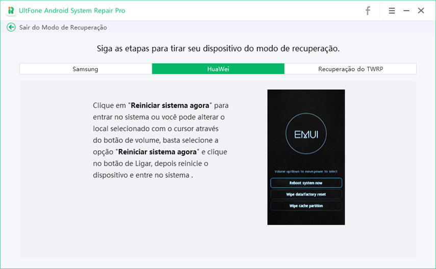 sair do modo de recuperação em huawei