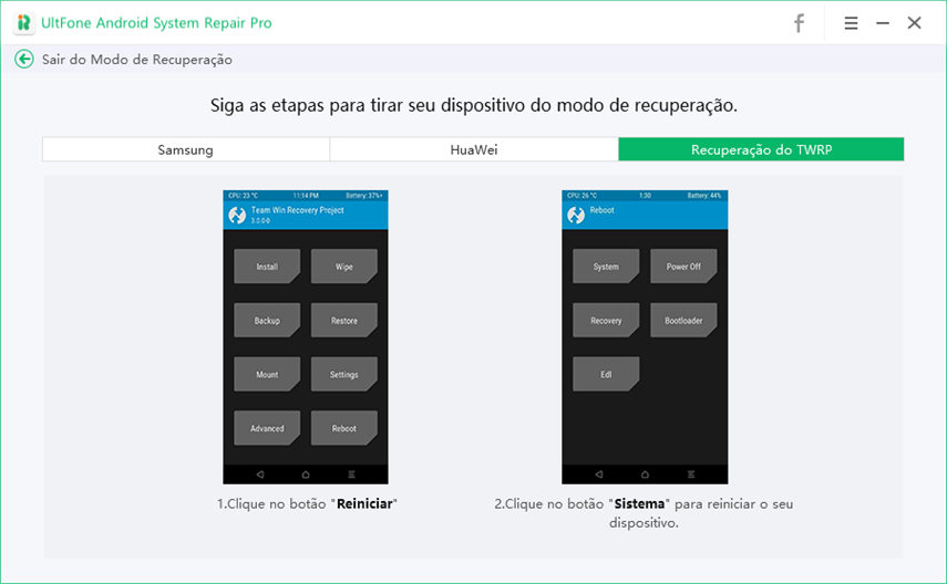 sair do modo de recuperação Android