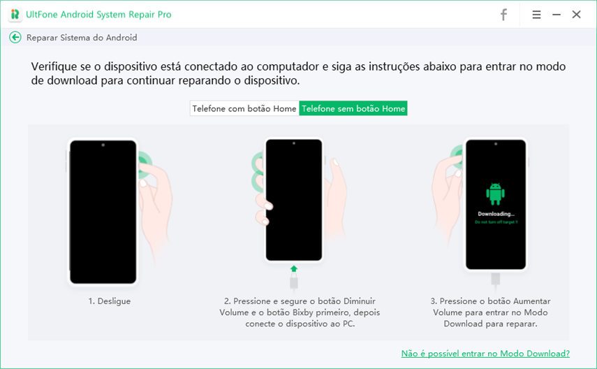 entre no modo de download antes do reparo do Android