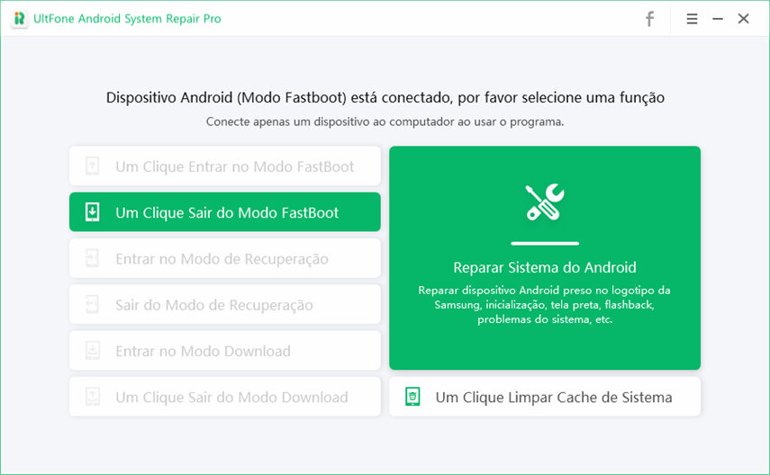 um clique para sair do modo Android fastboot