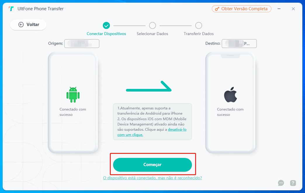 start after connecting successfully