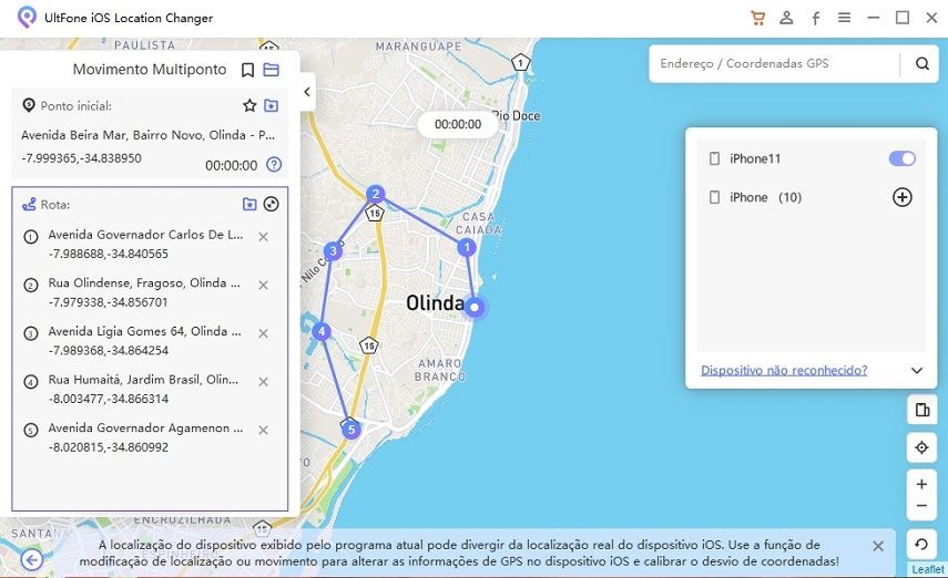 expandir e recolher a rota no modificador de localização ultFone ios