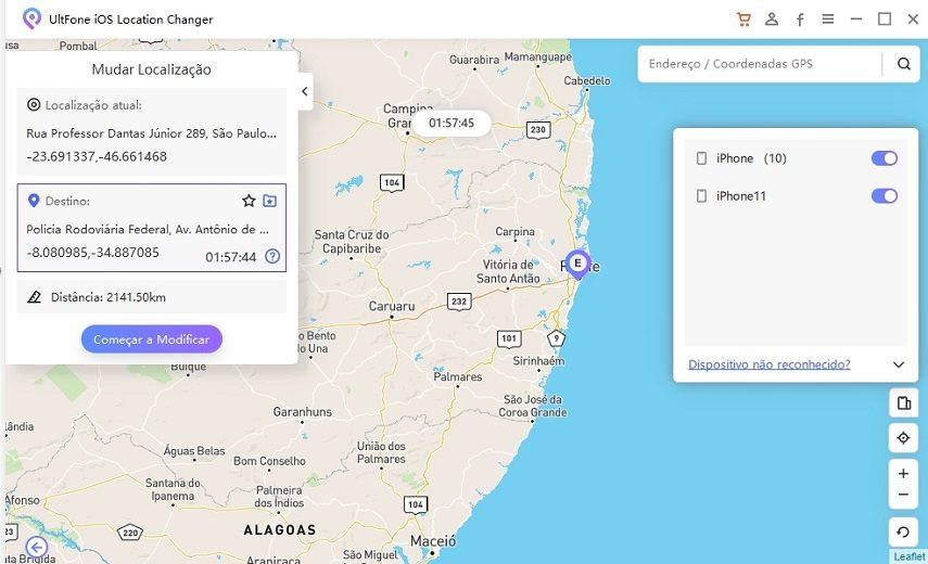 selecione um endereço virtual para começar a mudar o gps no iphone