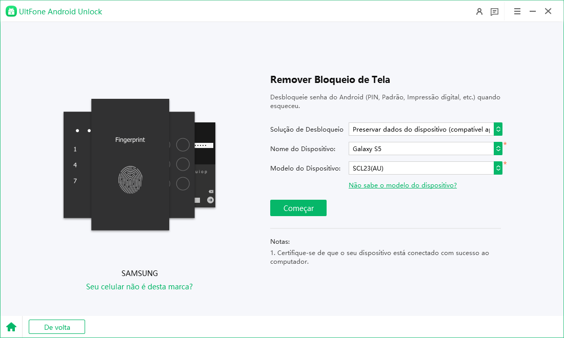 Conecte o dispositivo e confirme as informações