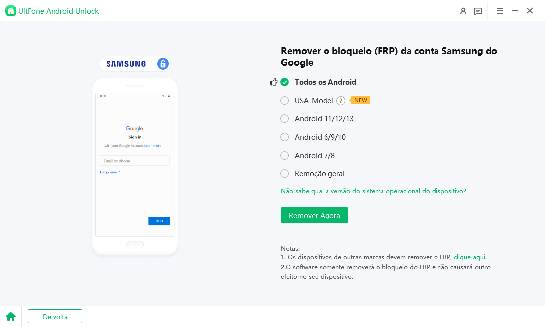 iniciar desbloquear o pin do celular motorola pelo UltFone Android Unlock