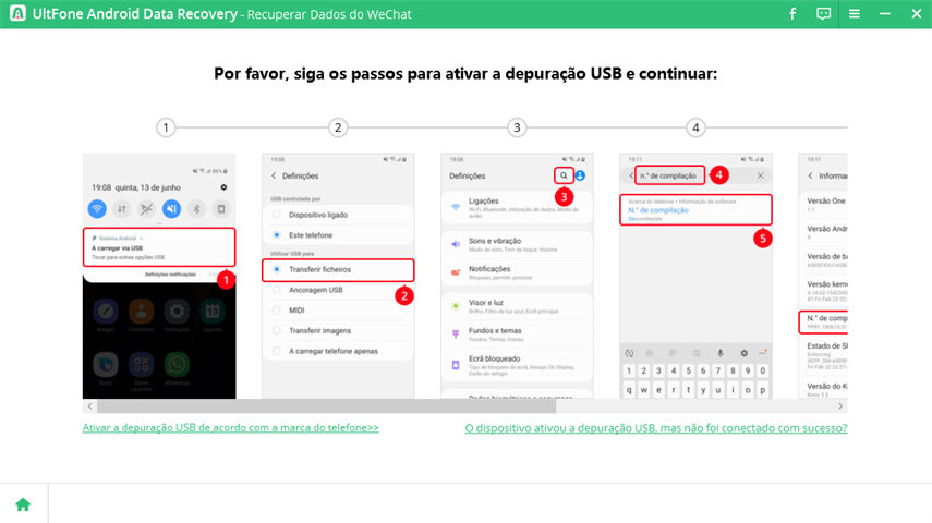 permitir depuração usb para tornar o dispositivo reconhecido