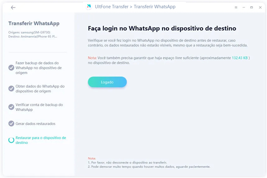gerar dados para transferência para iphone