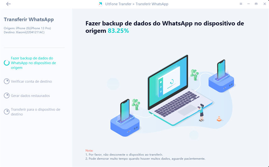 faça backup dos dados do whatsapp no dispositivo de origem
