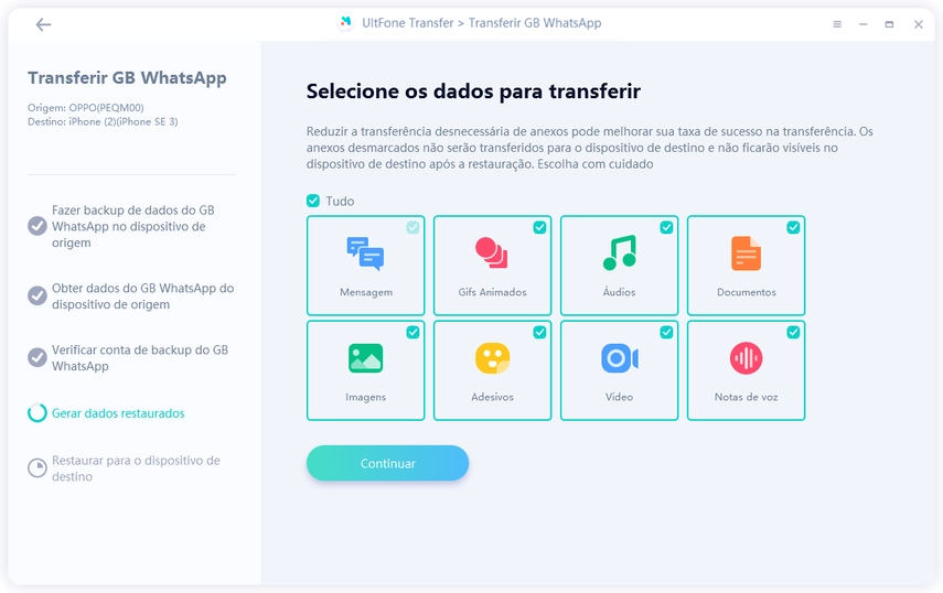 escolher tipos de dados para transferir